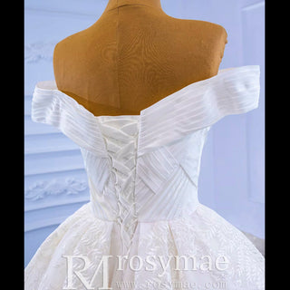 Off the Shoulder Sheath Ruched Wedding Dress with Overskirt - Rosymae