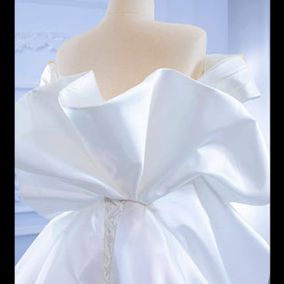 Off the Shoulder Sheath Satin Overskirt Wedding Dress with Vneck - Rosymae