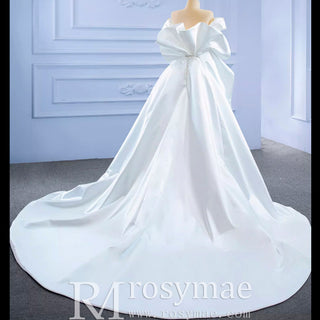 Off the Shoulder Sheath Satin Overskirt Wedding Dress with Vneck - Rosymae