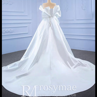Off the Shoulder Sheath Satin Overskirt Wedding Dress with Vneck - Rosymae