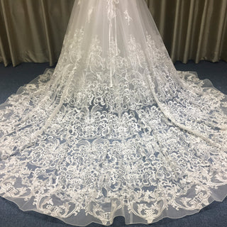 Short Sleeve Off the Shoulder Floral Lace Appliqued Wedding Dress