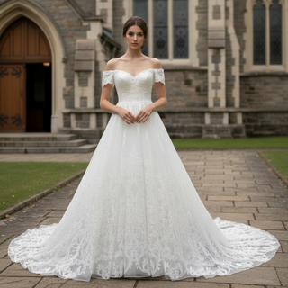 Floral Lace Appliqued Wedding Dress