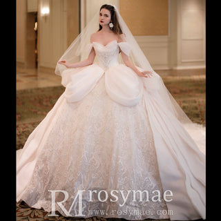 Luxury Ball Gown Spark Wedding Dress with Ruffle Skirt