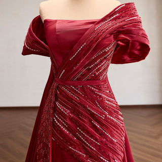 Off the Shoulder Sparkly Party Dress Mermaid Evening Gown with Detachable Train - Mermaid - Rosymae
