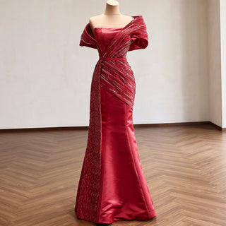 Off the Shoulder Sparkly Party Dress Mermaid Evening Gown with Detachable Train - Mermaid - Rosymae