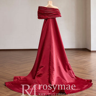 Off the Shoulder Sparkly Party Dress Mermaid Evening Gown with Detachable Train - Mermaid - Rosymae