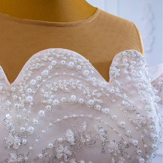 Off the Shoulder Sparkly Pearl Beaded Wedding Dress with High Back - Rosymae