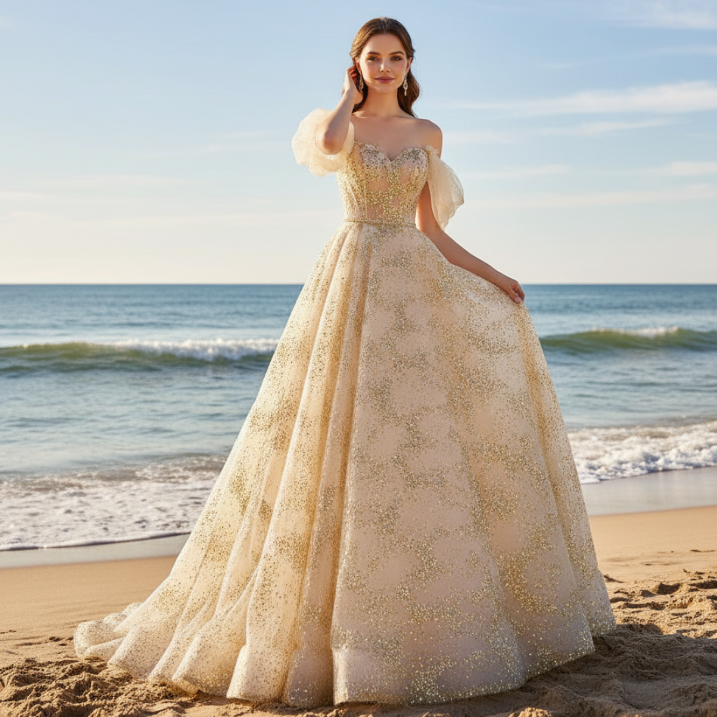 Champagne Gold Wedding Dress Sequins Princess Wedding Gown Rosymae Champagne Gold Wedding Dress Sequins Princess Wedding Gown Rosymae
