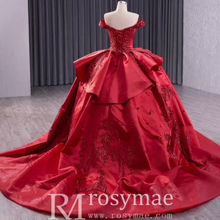 Off the Shoulder Sparkly Wedding Gown Ruffle Puffy Quince Dress - Rosymae