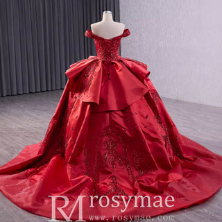 Off the Shoulder Sparkly Wedding Gown Ruffle Puffy Quince Dress - Rosymae