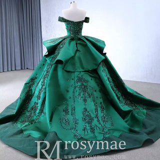 Off the Shoulder Sparkly Wedding Gown Ruffle Puffy Quince Dress - Rosymae