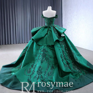 Off the Shoulder Sparkly Wedding Gown Ruffle Puffy Quince Dress - Rosymae