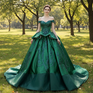 Off the Shoulder Sparkly Wedding Gown Ruffle Puffy Quince Dress - Rosymae