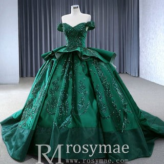 Off the Shoulder Sparkly Wedding Gown Ruffle Puffy Quince Dress - Rosymae