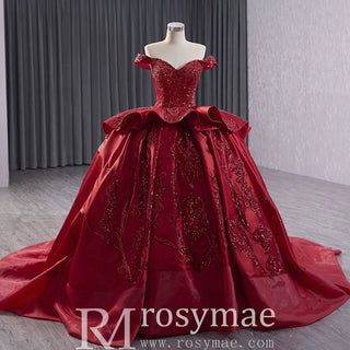 Off the Shoulder Sparkly Wedding Gown Ruffle Puffy Quince Dress - Rosymae