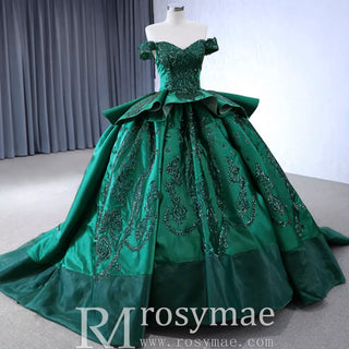 Off the Shoulder Sparkly Wedding Gown Ruffle Puffy Quince Dress - Rosymae
