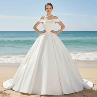Off the Shoulder Straight Neck Wedding Dress with Puffy Skirt - Rosymae