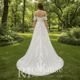 Off the Shoulder Sweetheart A-Line Wedding Dress for Bride - Rosymae