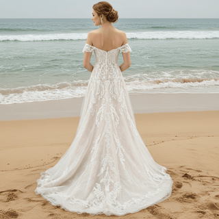 Off the Shoulder Sweetheart A-Line Wedding Dress for Bride - Rosymae