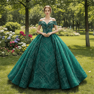 Off The Shoulder Sweetheart Ball Gown Sparky Quinceanera Prom Dresses - Rosymae
