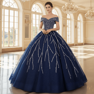 Off The Shoulder Sweetheart Ball Gown Sparky Sequins Quinceanera Dress - Rosymae