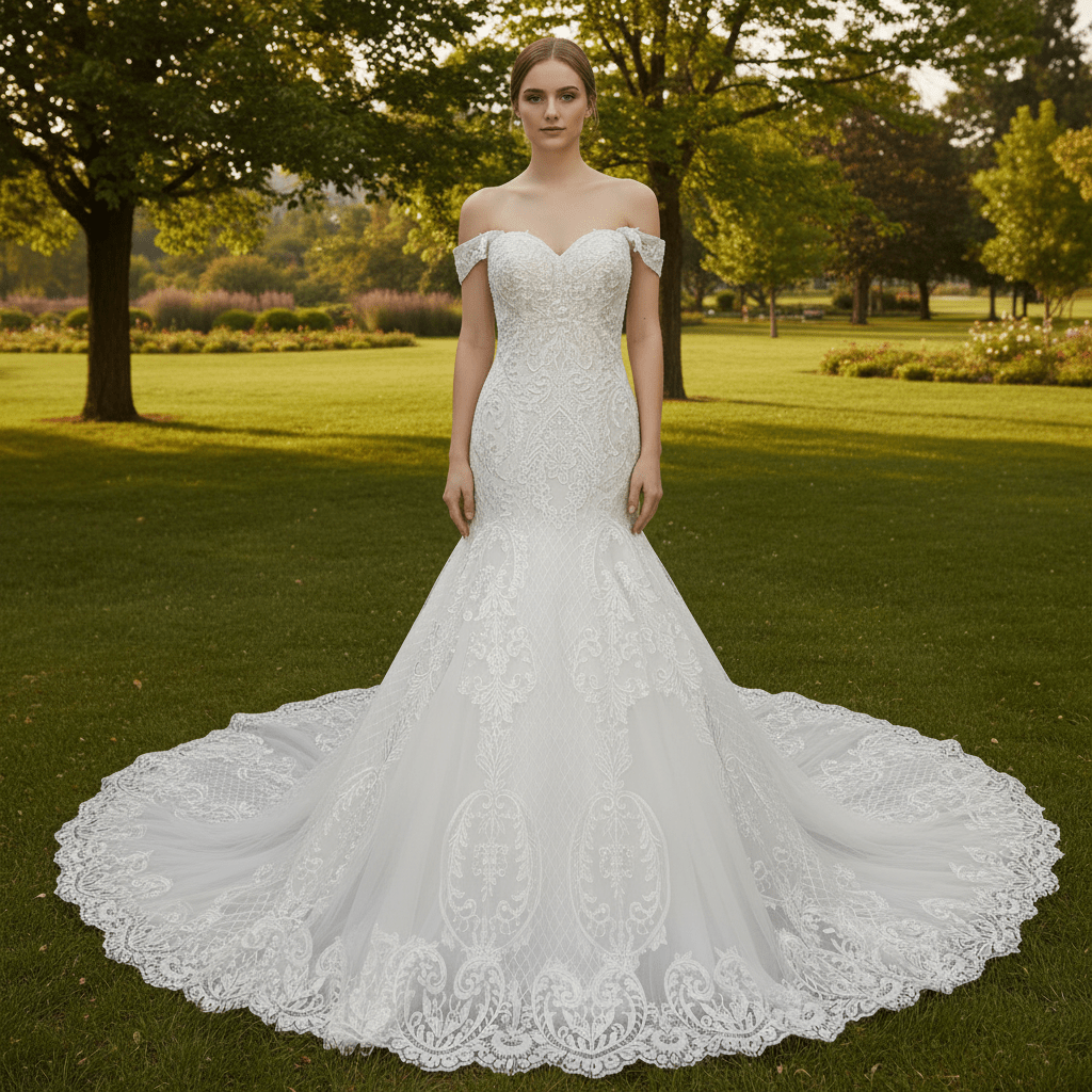 Off the Shoulder Sweetheart Trumpet Lace Wedding Dress - Rosymae