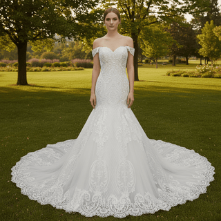 Off the Shoulder Sweetheart Trumpet Lace Wedding Dress - Rosymae