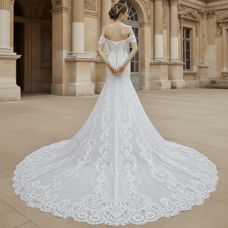 Off the Shoulder Sweetheart Trumpet Lace Wedding Dress - Rosymae
