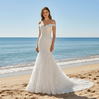 Off the Shoulder Sweetheart Trumpet Lace Wedding Dress - Rosymae