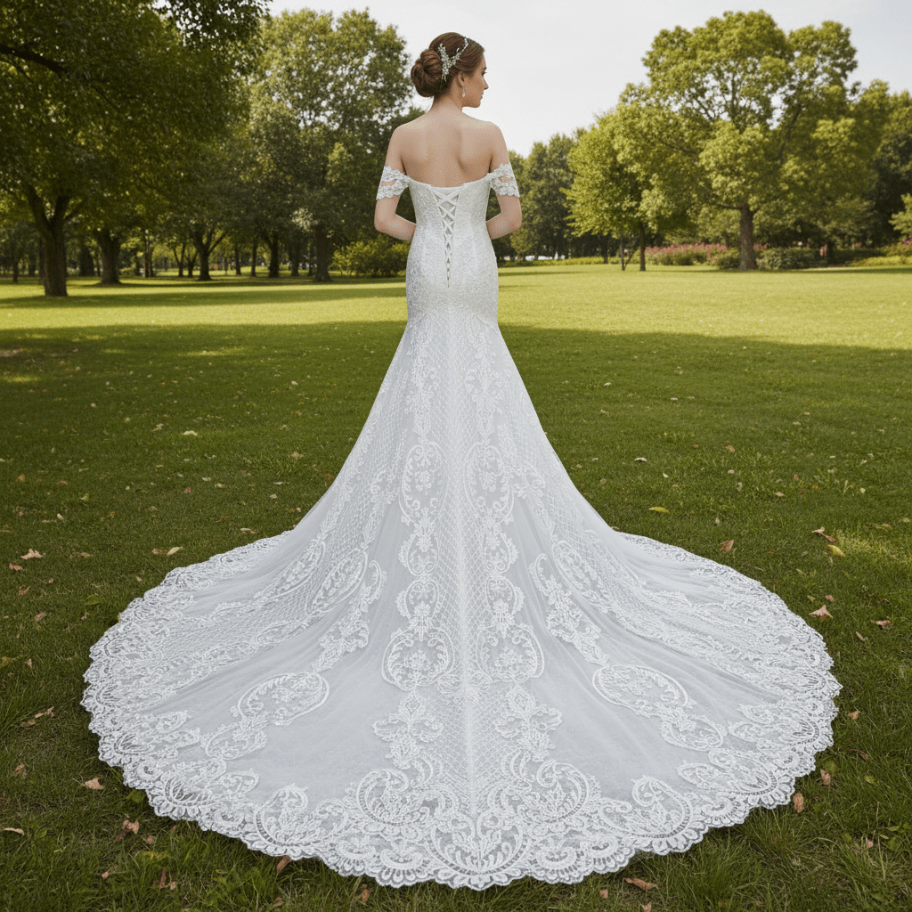 Off the Shoulder Sweetheart Trumpet Lace Wedding Dress - Rosymae
