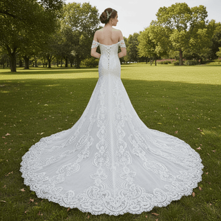 Off the Shoulder Sweetheart Trumpet Lace Wedding Dress - Rosymae