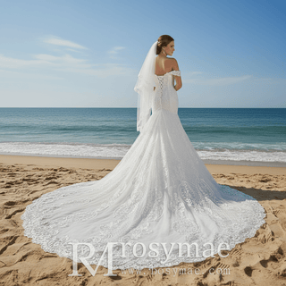 Off the Shoulder Sweetheart Trumpet Lace Wedding Dress - Rosymae