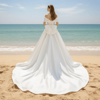 Off the Shoulder Trumpet Mermaid Wedding Dress with Pearls - Rosymae