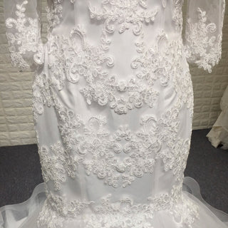 Off-the-Shoulder Trumpet Wedding Dress with Three-Quarter Sleeves - Rosymae