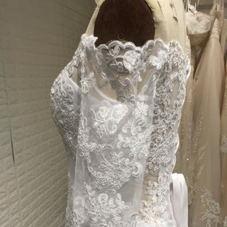Off-the-Shoulder Trumpet Wedding Dress with Three-Quarter Sleeves - Rosymae