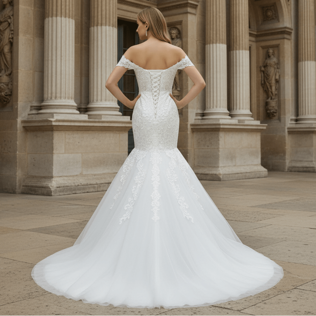 Off the Shoulder Trumpet Wedding Dresses Corset Back - Rosymae