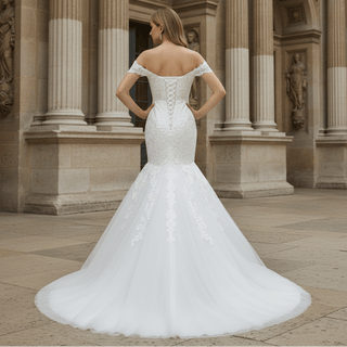Off the Shoulder Trumpet Wedding Dresses Corset Back - Rosymae