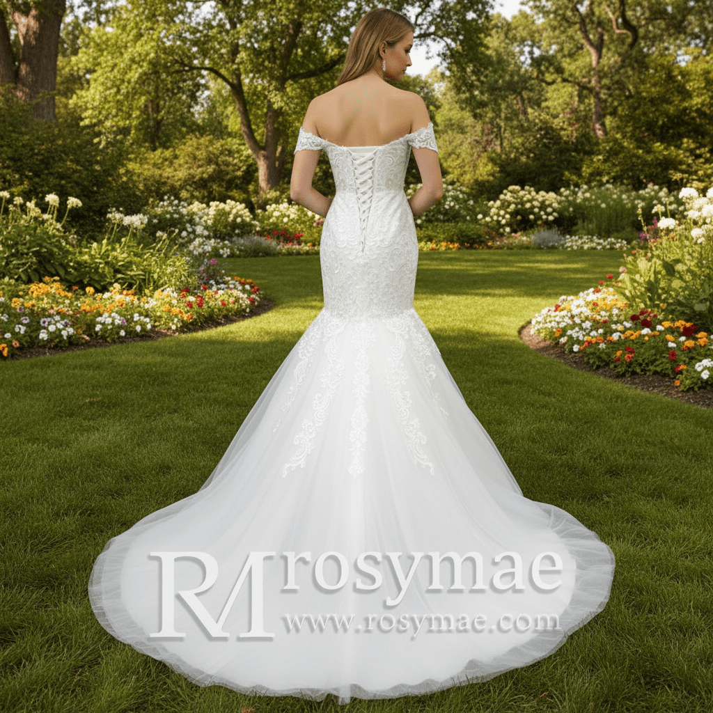 Off the Shoulder Trumpet Wedding Dresses Corset Back - Rosymae