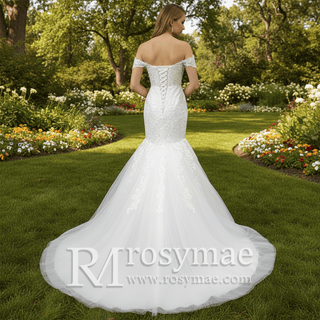 Off the Shoulder Trumpet Wedding Dresses Corset Back - Rosymae