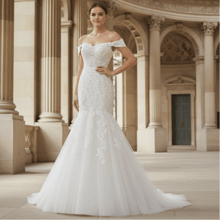 Off the Shoulder Trumpet Wedding Dresses Corset Back - Rosymae
