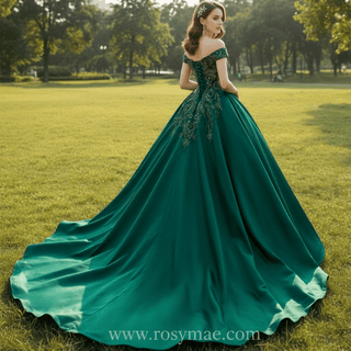 Off The Shoulder V-neck Ball Gown Lace Applique Quinceanera Dress - Rosymae