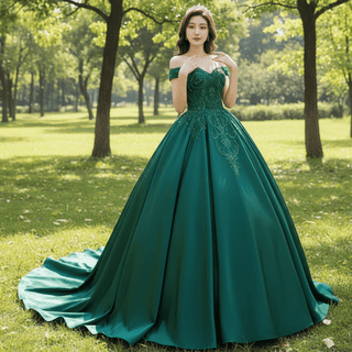Off The Shoulder V-neck Ball Gown Lace Applique Quinceanera Dress - Rosymae