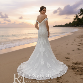 off-the-shoulder-v-neck-mermaid-lace-bridal-gown