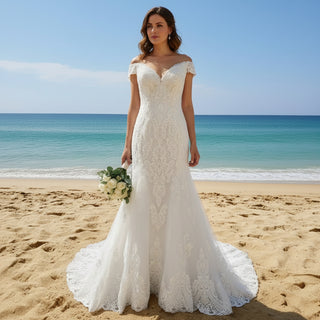 Classic Lace Mermaid Wedding Dress with Off the Shoulder for Elegant Brides