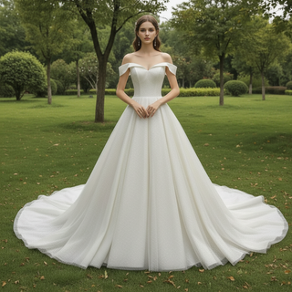 Elegant Off-the-Shoulder Classic Wedding Dresses with V-neck Light Champagne / 16 Elegant Off-the-Shoulder Classic Wedding Dresses with V-neck Light Champagne / 16