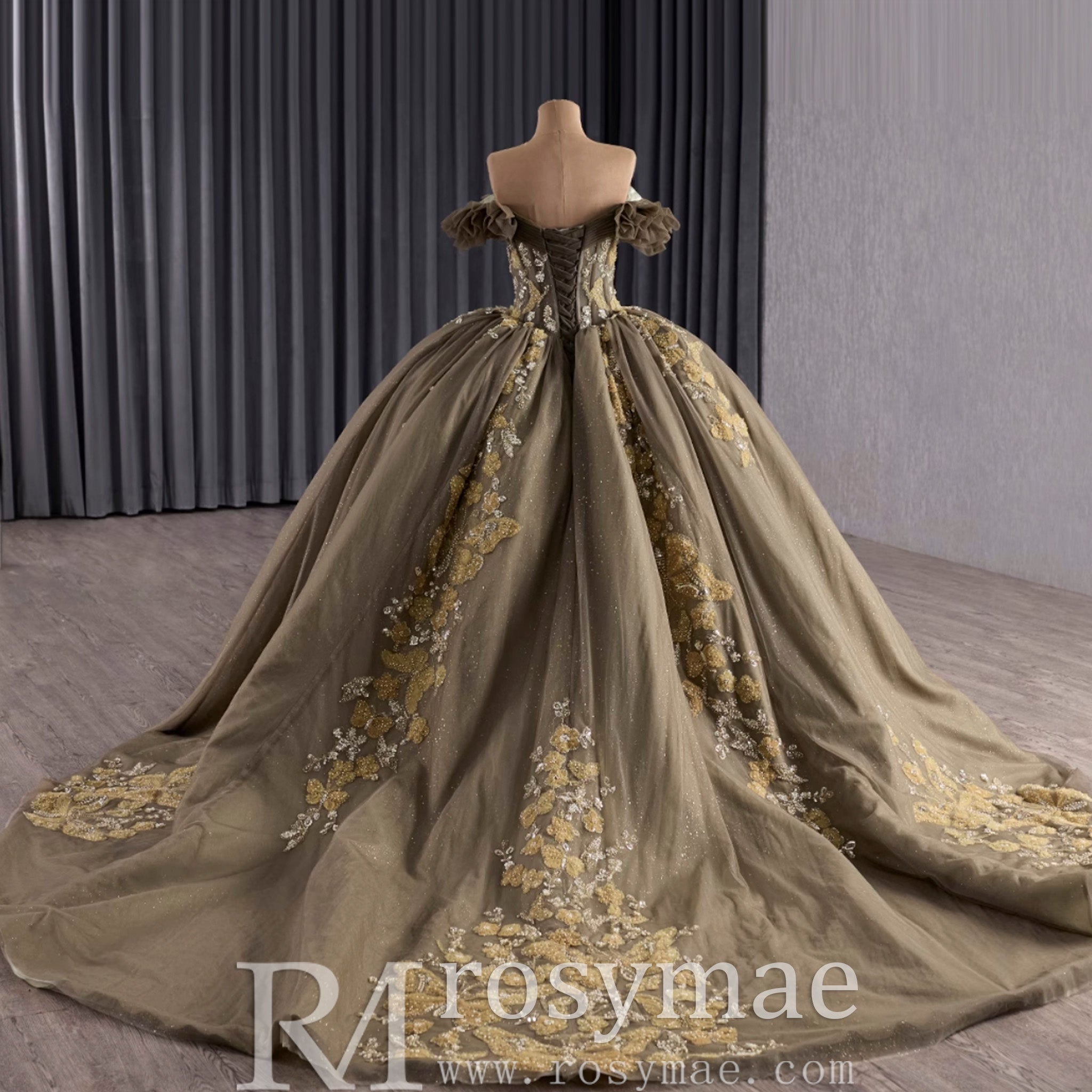 Olive Green Off Shoulder Quinceanera Dress Robes De Soirée Vestidos De 15 Anos - Rosymae