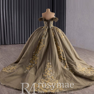 Olive Green Off Shoulder Quinceanera Dress Robes De Soirée Vestidos De 15 Anos - Rosymae