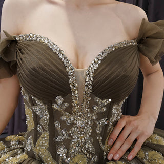 Olive Green Off Shoulder Quinceanera Dress Robes De Soirée Vestidos De 15 Anos - Rosymae