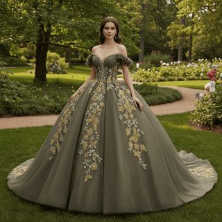 Olive Green Off Shoulder Quinceanera Dress Robes De Soirée Vestidos De 15 Anos - Rosymae