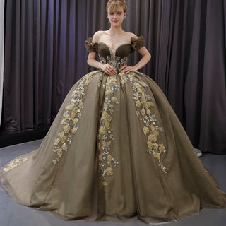 Olive Green Off Shoulder Quinceanera Dress Robes De Soirée Vestidos De 15 Anos - Rosymae
